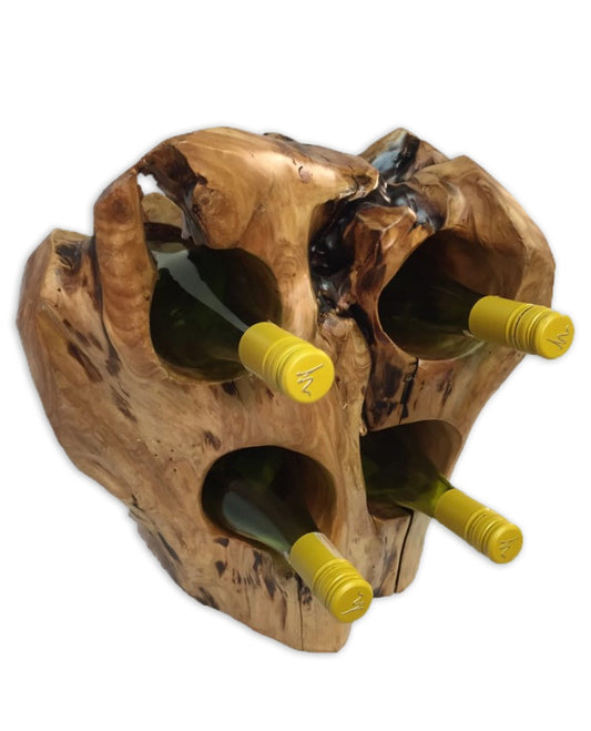Wood Root Stump Wine Holder | 4 Bottle