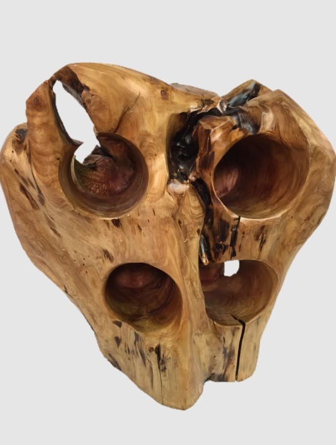 Wood Root Stump Wine Holder | 4 Bottle