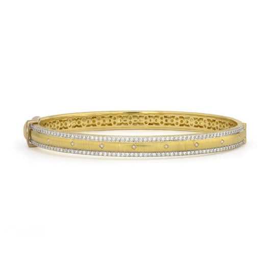 Wide Lisse Engraved Kite Pave Bangle