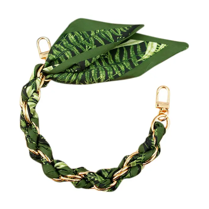 Satin Scarf Gold Phone Chain Wristlet | Green Leaf