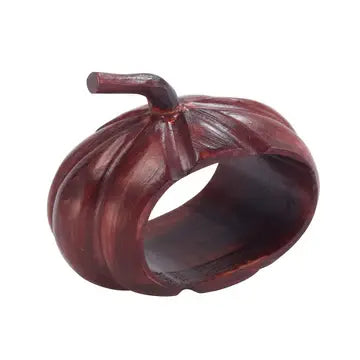 Bodrum Wood Pumpkin Napkin Ring Set of 4 | Brown