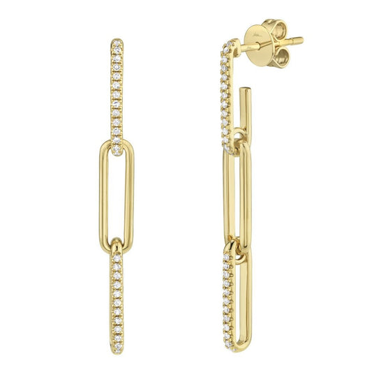 0.17Ct 14K YG Diamond Paper Clip Link Earring