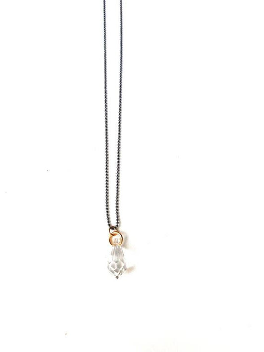 Wynn Black Chain + Sterling Silver Swarovski Crystal Drop Necklace