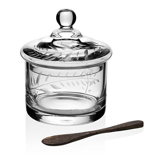 William Yeoward Crystal Country Jasmine Covered Honey + Spoon Set | 4.5in