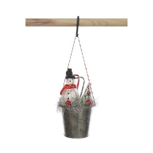 Glass Snowman in Bucket Ornament