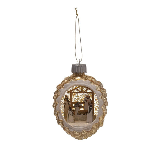 Glass LED Nativity Ornament