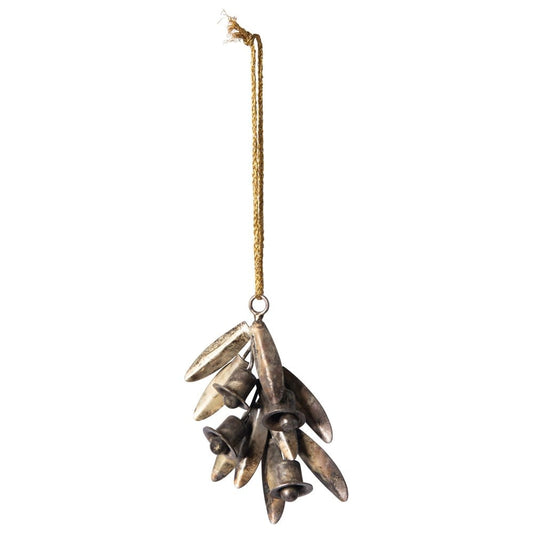 Metal Leaf with Balls Ornament Antique Brass Finish 5"