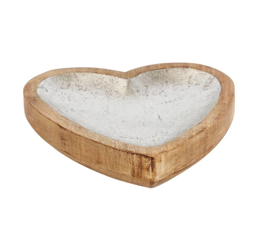 Wood Heart Tray | Silver Leaf 8in