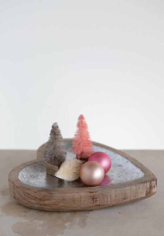 Wood Heart Tray | Silver Leaf 8in
