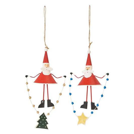 Santa Ornament Hand Painted Tin 7.5"