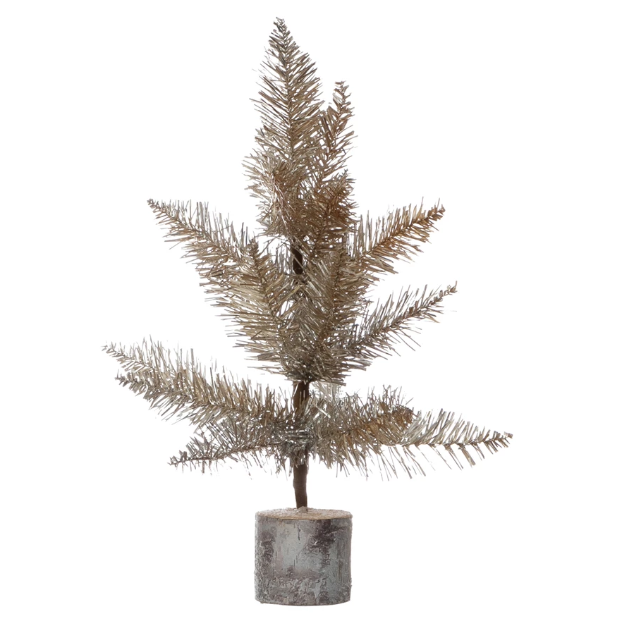 23" Gold Tinsel Tree Wood Base