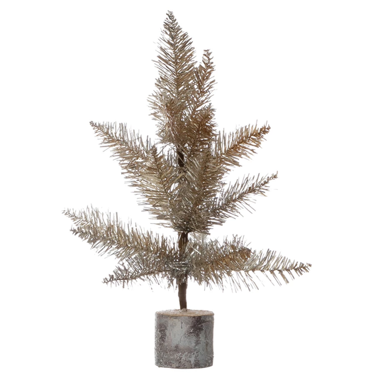 23" Gold Tinsel Tree Wood Base