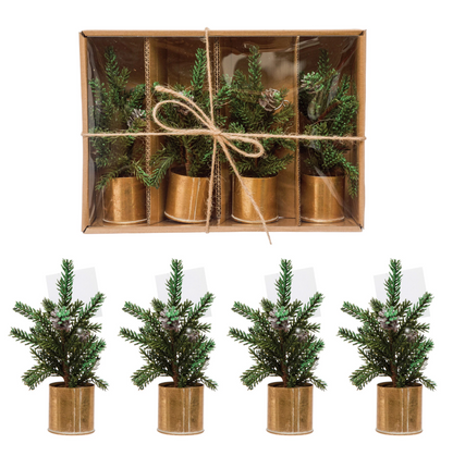 Gold Faux Mini Pine Place Card Holder S/4