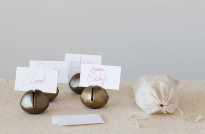 Jingle Bell Metallic Place Card Holder Set | Brass S/4