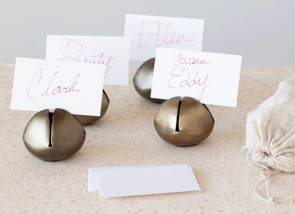Jingle Bell Metallic Place Card Holder Set | Brass S/4
