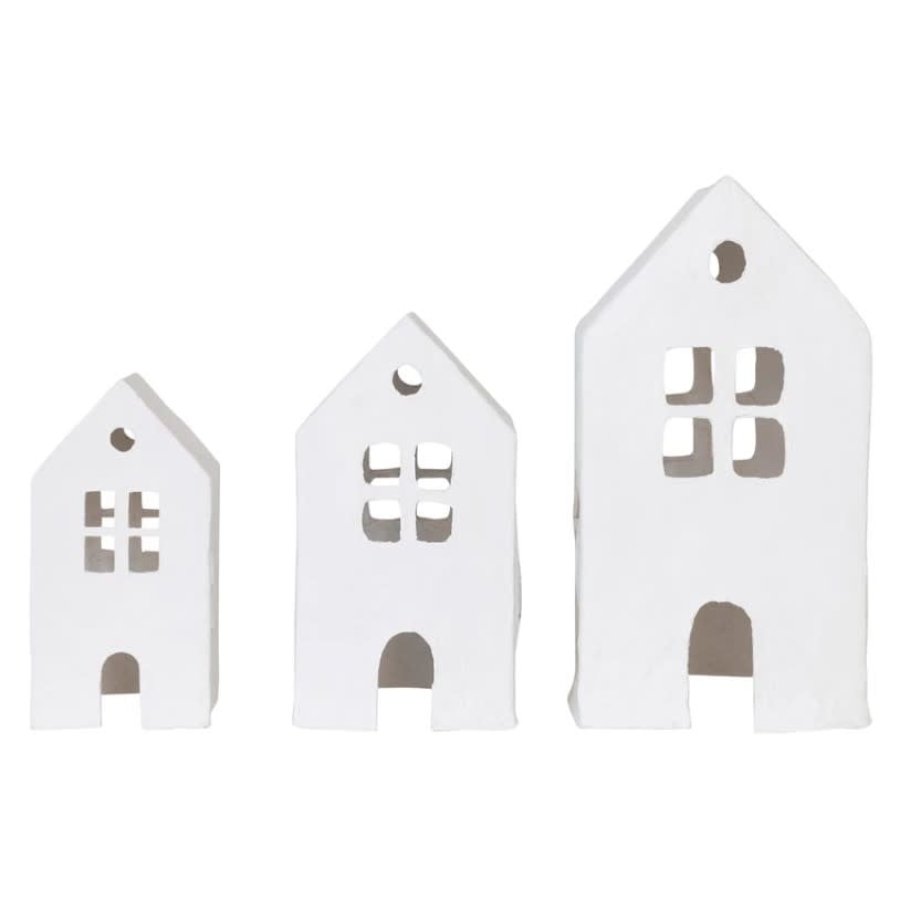 Handmade Paper Mache House Set | 7-12in Square S/3