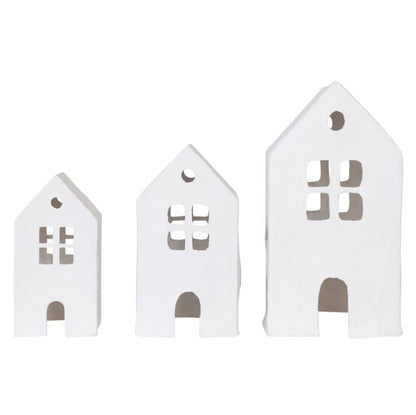 Handmade Paper Mache House Set | 7-12in Square S/3