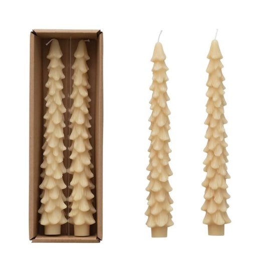 Tree Shaped Taper Candle Pair | Cream Unscented 10in