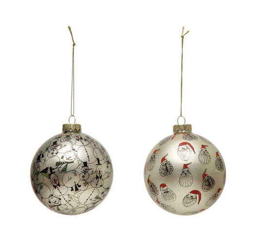 Glass Ball Santa/Snowman Ornament | 4in