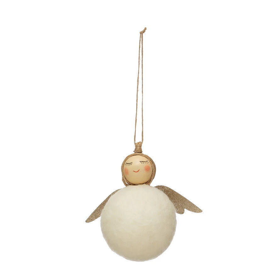 Wool Felt + Wood Angel Ornament | 4in