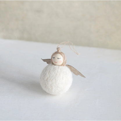 Wool Felt + Wood Angel Ornament | 4in