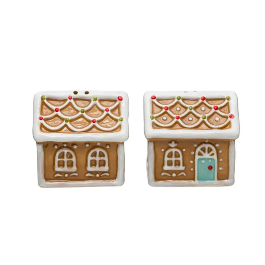 Ceramic Gingerbread House Salt + Pepper Set | 2.25in