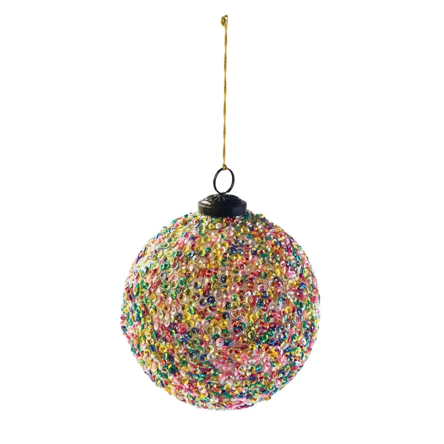 Sequin Multi-Color Recycled Glass Ball Ornament | 5in