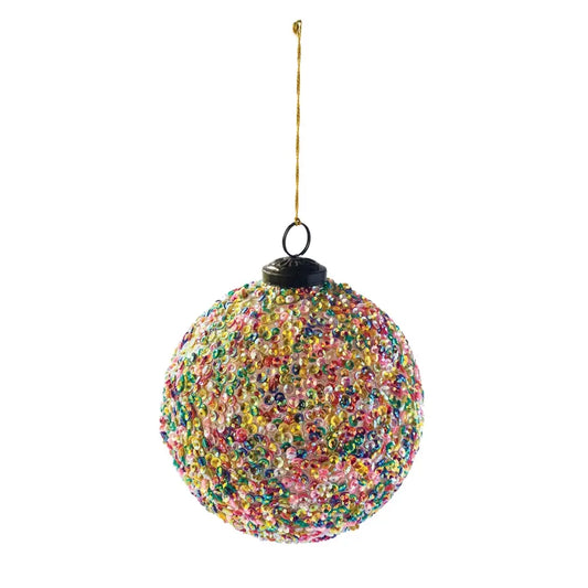Sequin Multi-Color Recycled Glass Ball Ornament | 5in
