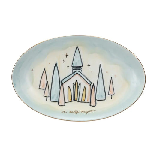 Oh Holy Night Hand Painted Stoneware Plate | 8x5.25in