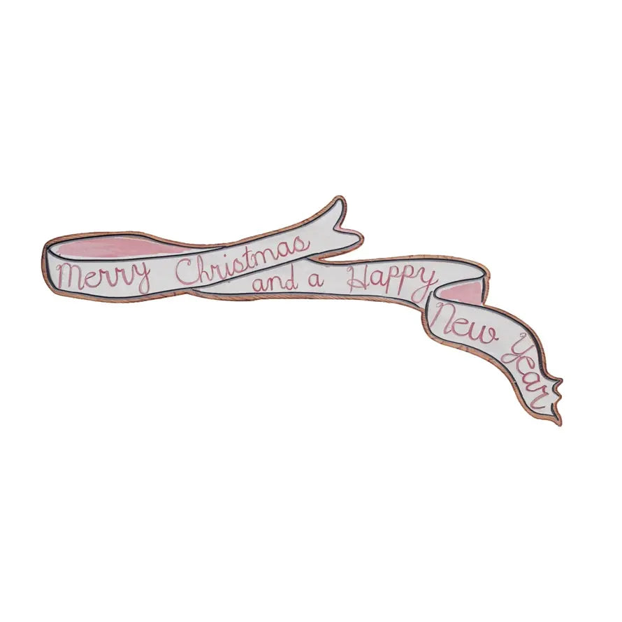 Merry Christmas Happy New Year Ribbon Wall Decor | 35.25x11in