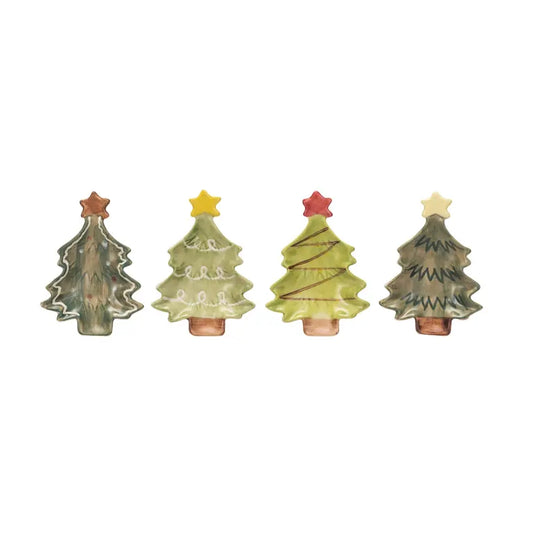 Christmas Tree Hand Painted Stoneware Dish | 4x2.75in