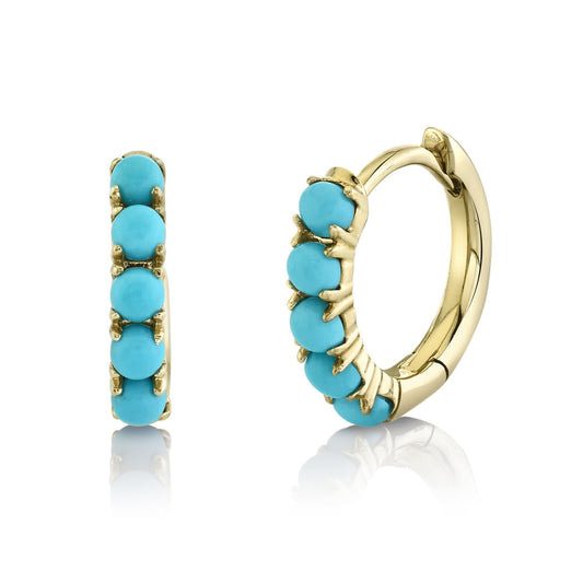 0.43Ct 14K YG Composite Turquoise Huggie Earring