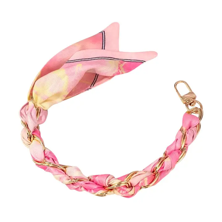Satin Scarf Gold Phone Chain Wristlet | Blue + Pink
