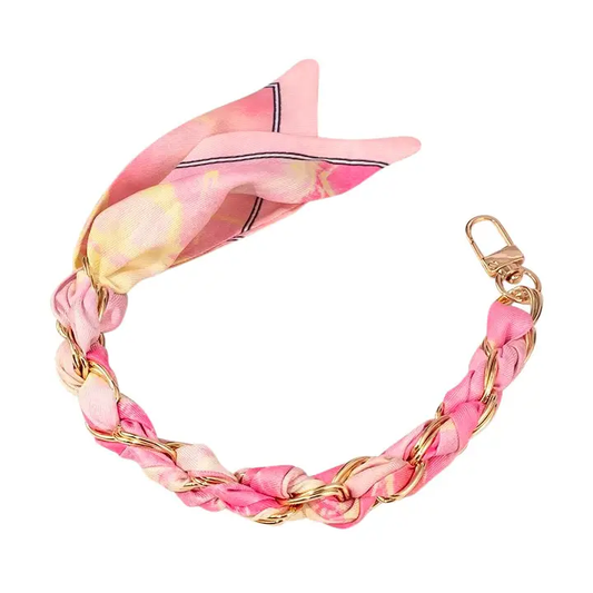 Satin Scarf Gold Phone Chain Wristlet | Blue + Pink