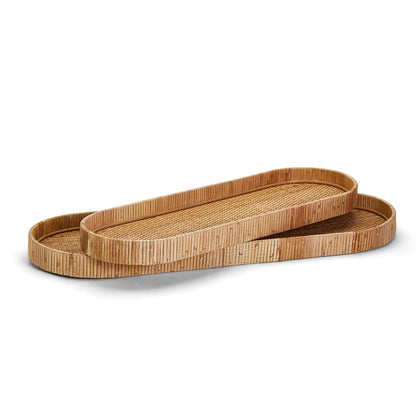 Long Hand-Crafted Natural Rattan Oval Tray