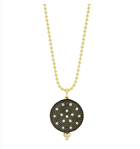 Gold & Black Pave Disc Pendant Necklace