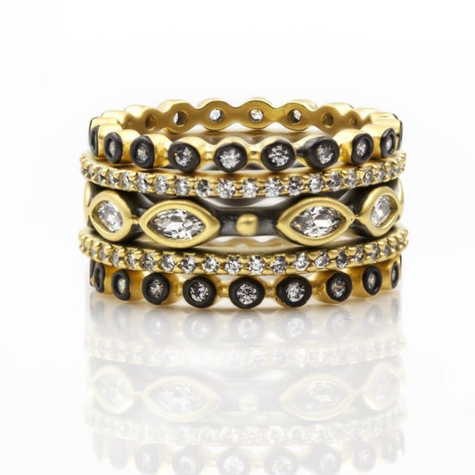 Signature Marquise 14k Gold & Rhodium 5 Stack Ring