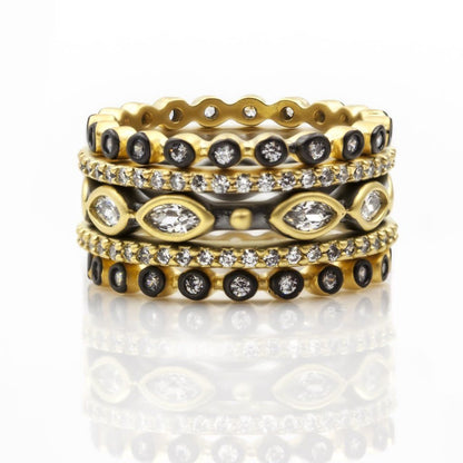 Signature Marquise 14k Gold & Rhodium 5 Stack Ring