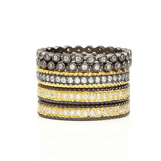 Signature Classic 14k Matte Gold & Rhodium Finish Stack Ring, S/5