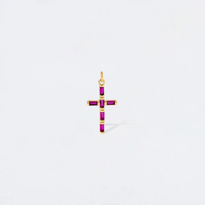 Burgundy Baguette Crystal Cross Charm Pendant