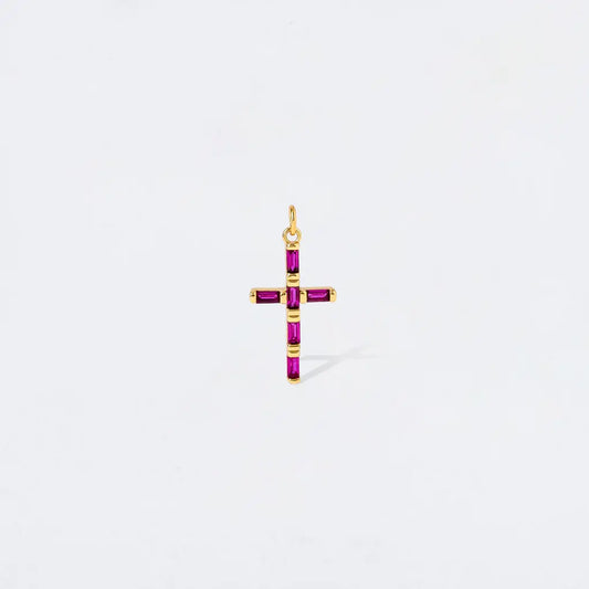 Burgundy Baguette Crystal Cross Charm Pendant
