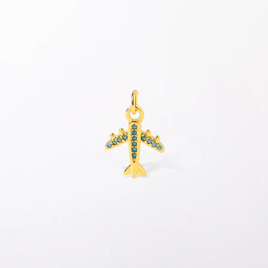 Turquoise Crystal Gold Airplane Charm Pendant