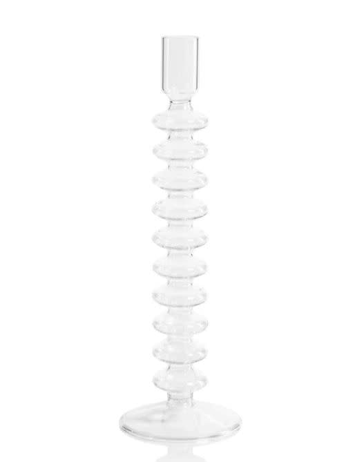 Glass Taper Candle Holder | Flat Spheres 11.75in