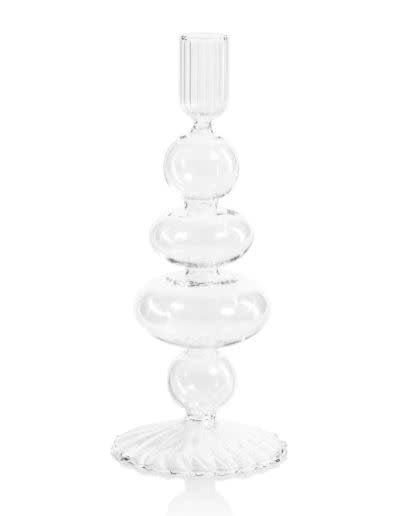 Glass Taper Candle Holder | Flat Graduated Spheres 8.25in